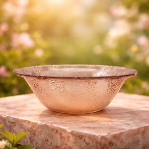 Vintage KIG Indonesia Pink Grape Leaf depression Glass Textured Bowl